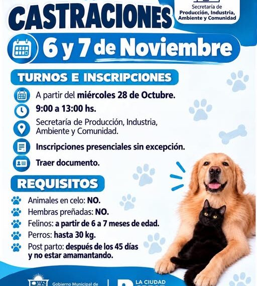 Apertura de inscripciones para una nueva campaña de castración animal